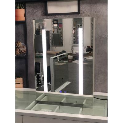 China Luxury Modern Makeup Storage Furniture Bathroom Cabinet Vanity Set Led Smart Mirror Marble Worktop Cabinet With Led Mirror for sale