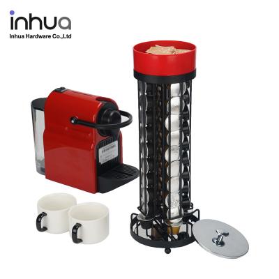 China Desktop storage viable coffee capsule holder can be rotated 40 capsules holding coffee capsule holder with sugar box combination for sale