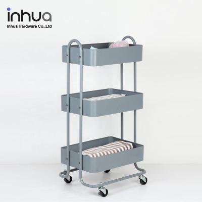 China Sustainable Factory Direct Supply Family Storage Trolley Three-Layer Kitchen Item Storage Rolling Rack for sale