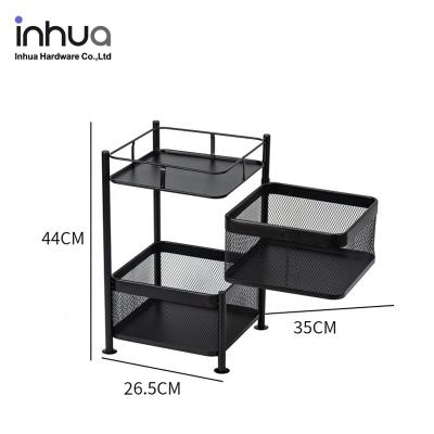 China Modern Minimalist Kitchen Modern 2 Layer Fruit And Vegetable Storage Rack Black Metal Floor Drain Rack for sale