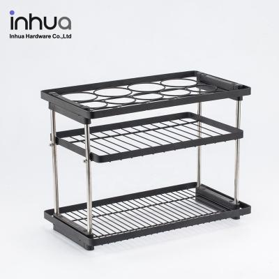 China Sustainable Powder-Coated Kitchen Black Spice Rack Double Layer Iron Art Rack for sale