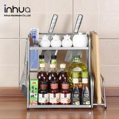 China Sustainable Kitchen Stainless Steel Sauce Bottle Organizing Rack Double-Layer Spraying Hardwares Storage Rack for sale