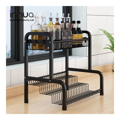 China Viable Hot Selling Amazon Kitchen Double-Layer Storage Rack Ladder Seasoning Rack for sale