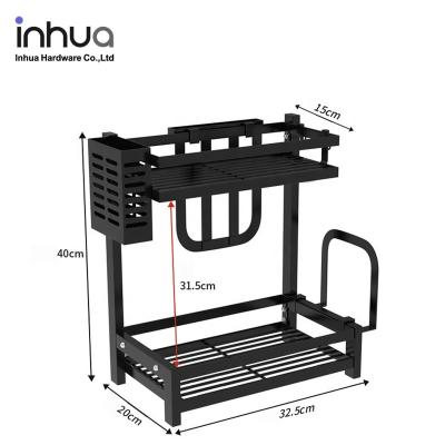 China Floor Standing Kitchen Spice Rack Black Knife And Fork Two Tier Tube With Cutting Board Rack for sale