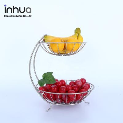 China 2 Tier Metal Handle Fruit Basket Drain Rack Shelf Storage Viable Wholesale Fruit Basket for sale