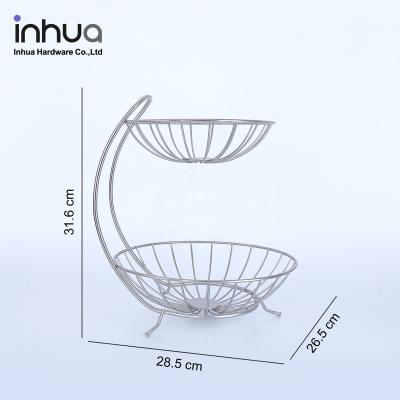 China High Quality Sustainable Fruit Bowl 2 Tier Metal Fruit Basket With Banana Hanger Fruit Basket for sale