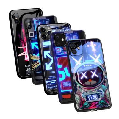 China New Designer Cute Shockproof Luxury Fashion Strip Tempered Glass Back Light Shockproof Covers For iPhone 13 12 11 pro X XR Max XS 7 8 LED Phone Cases for sale