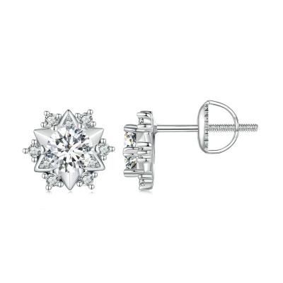 China Original punk 50 points shimmer Mosan Diamond Stud Female Bright Star platinum silver plated earrings S925 for sale