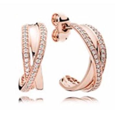 China Reprint S925 Sterling Silver Fit Pandoraer Classic 1:1 Original punk Rose Gold Women&'s S Earrings fashion jewelry for sale