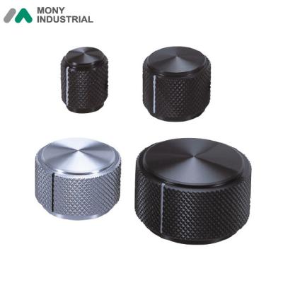 China Diamond Knurl Black Anodized and Natural Color Aluminum Spin Knob with Indicator Sideline for sale