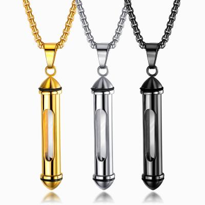 China Europe and America Amazon Men's classic cylinder stainless steel perfume bottle pendant urn Memorial necklace for sale