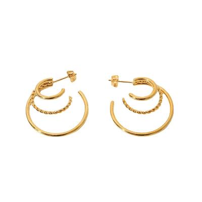 China TRENDY New fashion 18K gold plated stainless steel triple round ladies hoop earrings Ladies jewelry for sale