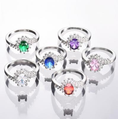 China TRENDY Wholesale fashion silver plated color engagement jewelry zircon adjustable ladies ring for sale