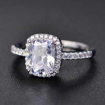 China TRENDY Square gemstone zircon ring imitation diamond jewelry silver plated women's jewelry ring for sale