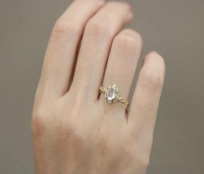 China TRENDY Fashion romantic moonstone zircon ring sweet personality versatile index finger lady's ring for sale