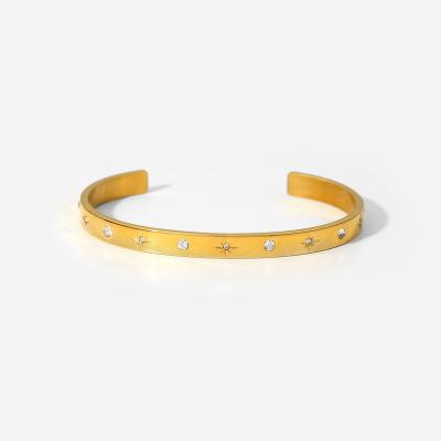 China Ecofriendly gold bracelet woman 18k gold-plated stainless steel open gold bracelet hammer bracelet for sale