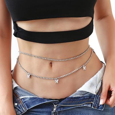 China Casual Wholesale fashion rhinestone body jewelry butterfly navel chain with women's waist chain for sale