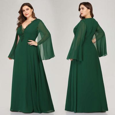 China JBeiL Breathable Plus Size Green Evening Dresses A Line V Neckline Appliques Elegant Women Formal Gowns for sale