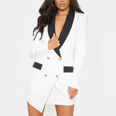 China JBeiL Anti-Static Women Fashion Double Breasted White Blazer Suits Long Blazer Dress Woman Autumn Office Casual Elegant Dress for sale