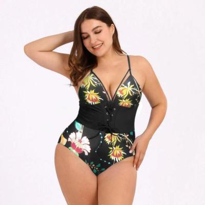 China JBeiL Breathable Large Size Swimsuit Swimwear One Piece Women Plus Big Breast Women Beach Monokini Print Swimsuit Fat for sale