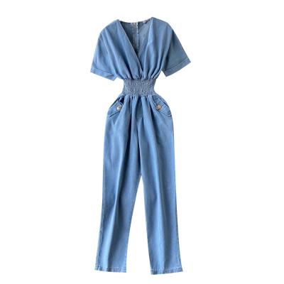 China JBeiL Viable Women's Summer Playsuit Fashion Retro Casual Batwing Sleeve Elastic Waist-Tightening Short Slim Overalls for sale