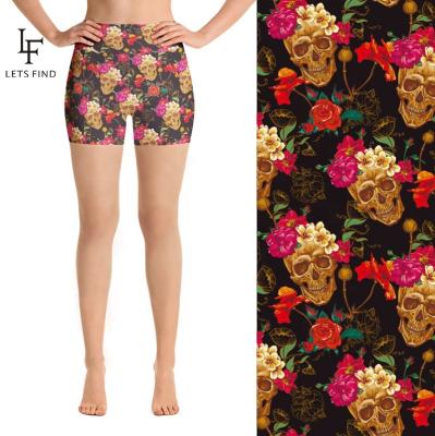 China Breathable Wholesale Skulls Patterned Sublimation Custom Printed Seamless High Waist Women Fitness Shorts for sale