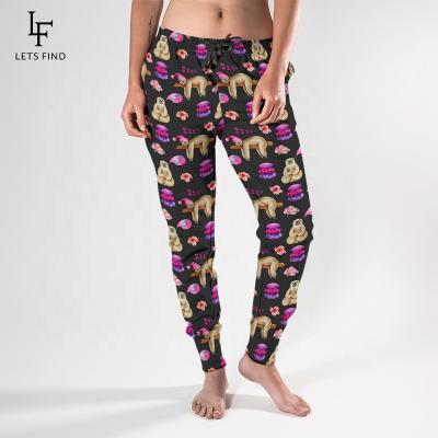 China Hotselling Breathable Sloth Printed High Waist Silk Women's Joggers String Milk Suction Custom Fitness Sweatpants for sale