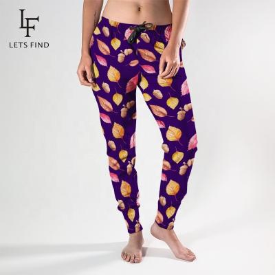 China New Arrival Spandex Autumn Leaves Sweatpants Breathable Patterned Custom Sublimation Printed Women Joggers for sale