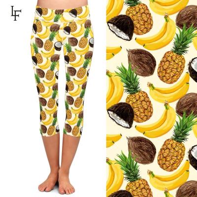 China Breathable high waist women yoga capri panties sexy high scale custom 92% polyester 8% spandex tropical fruit printed soft fabric leggings for sale