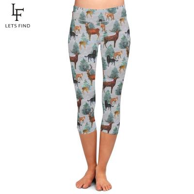 China Breathable Elk Patterned High Waist Sublimation Capri Womens Custom Printed Yoga Leggings for sale