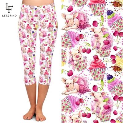 China Breathable Hot-selling pigs and cake patterned sublimation custom printed high waist women capri gym leggings for sale