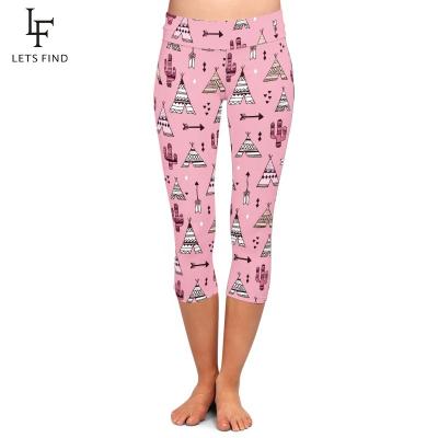 China Custom high waist women breathable sexy capri leggings cactus printed double brushed 230gsm milk silk yoga stretch pants for sale