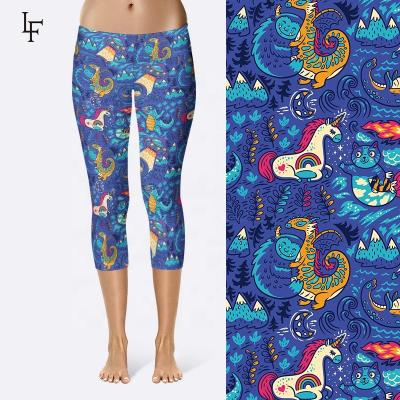 China Sexy Women 92% Polyester 8% Spandex Breathable High Waist Capri Leggings Custom Made Fantastic Beasts Patterned Fabric Yoga Pants for sale