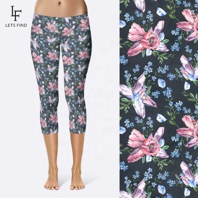 China High Waist Breathable Capri Leggings Custom Flower Printed Yoga Pants 230gsm Double Side Brushed Milk Silk Soft Leggings for sale