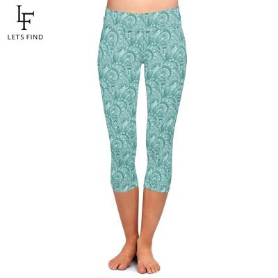 China Custom 230gsm double floral print high waist women breathable sexy capri leggings brushed stretchy milk silk yoga pants for sale