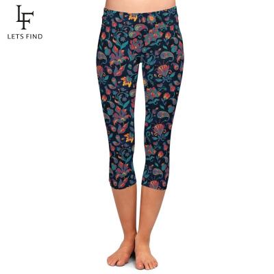 China Custom Floral Printed 92% Polyester 8% Spandex Paisley Fabric High Waisted Women Capris Yoga Breathable Sexy Ladder Paisley Fabric Soft Leggings for sale