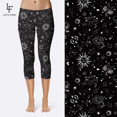 China Custom high waist breathable capri leggings constellation printed leggings for women yoga pants 230gsm double side brushed milk silk for sale