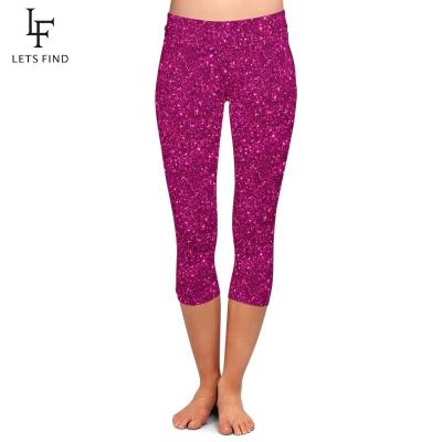 China Custom high waist women breathable sexy capri leggings pink sparkle printed double brushed 230gsm milk silk yoga stretch pants for sale