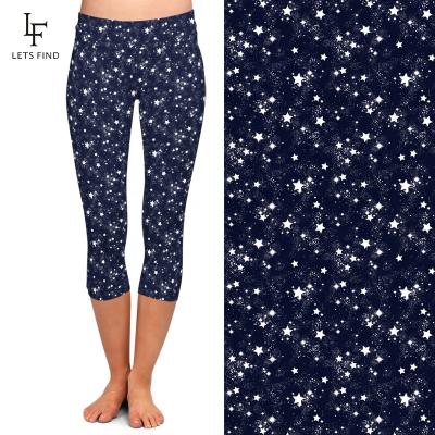 China Custom high waisted women breathable sexy capri leggings space galaxy printed stretch double brushed 230gsm milk silk yoga pants for sale