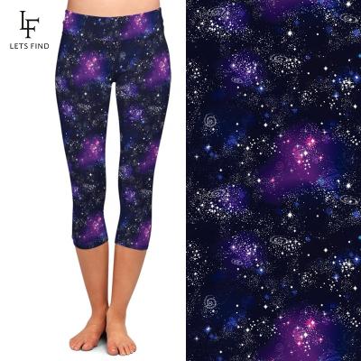 China Custom high waisted women breathable sexy capri leggings space galaxy printed stretch double brushed 230gsm milk silk yoga pants for sale