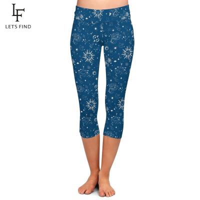 China Custom constellation high waist women breathable sexy capri leggings printed stretch double brushed 230gsm milk silk yoga pants for sale