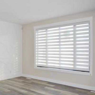 China Blocking pure sunlight lithium battery layer built-in double roller motorized zebra blinds for sale