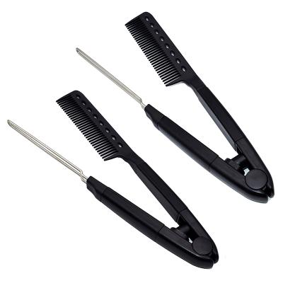 China Salon V Type Hair Straightener Comb Hair Folding Portable Styling Cut Hair Brush Styling Straightening for sale