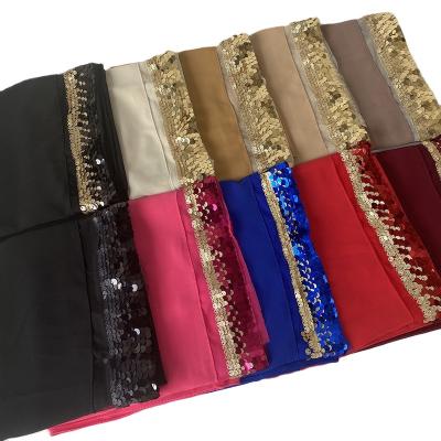 China Long Plain Shinny Chiffon Hijab Scarf Gold Premium Heavy Sequins Chiffon Muslim Women Glitter Scarves Dubai Turban Hijabs for sale