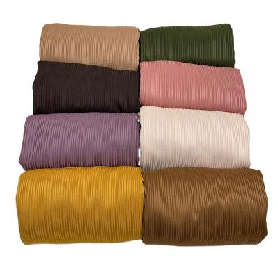 China Popular Plain Long Color Ribbed Pleat Muslim Hijab Long Solid Striped Headscarf Shawl Scarf for sale