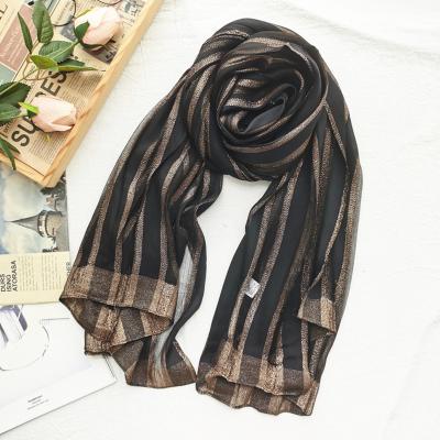 China Long Luxury Lurex Silk Muslim Hijab Elegant Striped Sparkle Pattern Islamic Headscarf Shimmer Wraps Long Shawls Scarves for sale