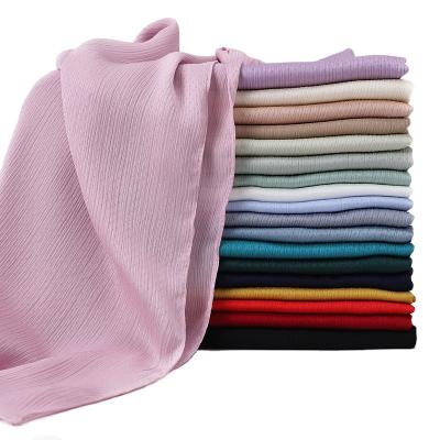 China 40 Colors Simple Premium Crepe Chiffon Hijab Small Dot Malaysia Tudung Natural Crinkled Long Pleated Wrinkle Muslim Shawl Scarves for sale