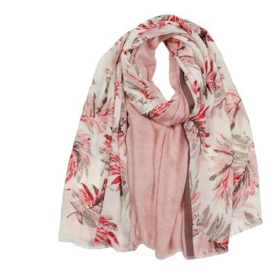 China Summer Multi-Function Soft Sunscreen Cotton Women's Large Size Cotton Canvas Long Scarf Shawl Floral Printed Scarves for sale