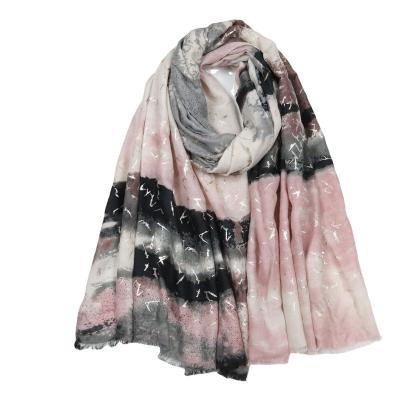 China Cotton Canvas Fashion Big Size Glitter Printed Contrast Color Shimmer Multifunctional Scarf Summer Sunscreen Long Shawl Fringed Scarves for sale