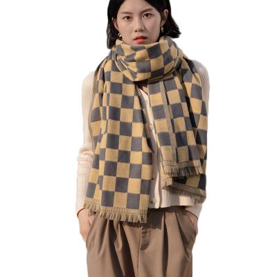 China New Women Winter Cashmere Plaid Cashmere Scarf Fashion Warm Soft Pashmina Shawl Long for sale